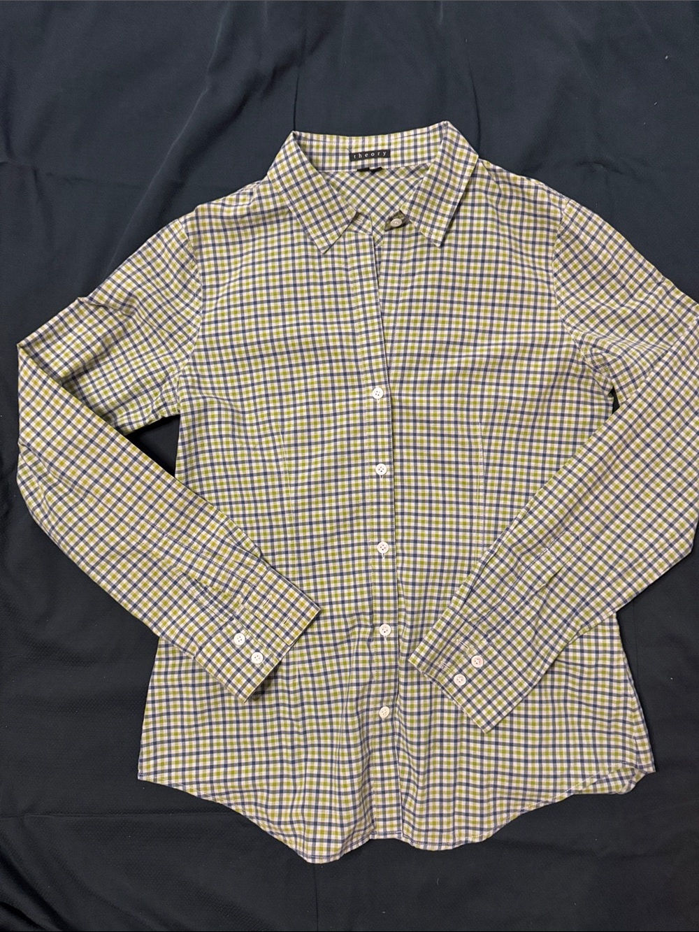 Theory Women’s Green & Blue Check Button-Down Shirt